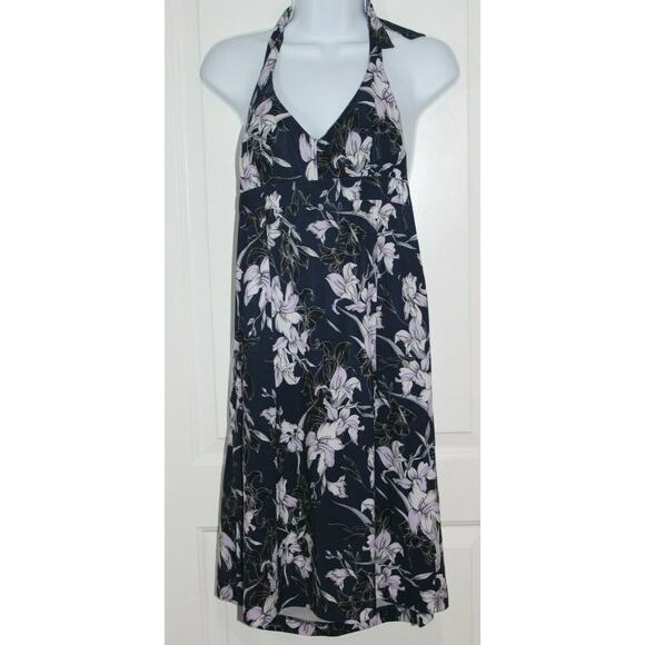 Athleta Halter Tie Top Sleeveless Blue Floral Dress Size Women's 2 - Picture 2 of 7